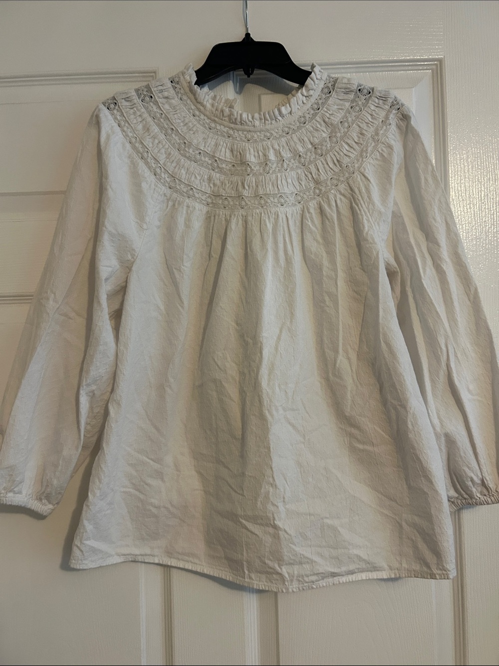 White Smocked Yoke 3/4 Sleeve Blouse